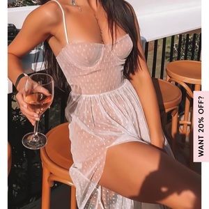 White Fox Boutique Sheer Polka Dot Maxi Dress